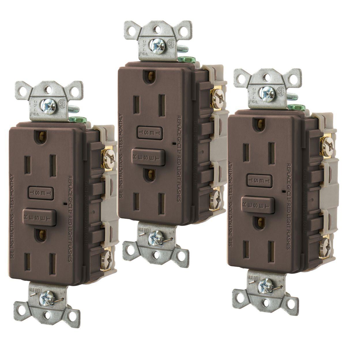 Hubbell GF1533 HUBBELLPRO, GFCI, 15A, 3 Pack, Brown. 