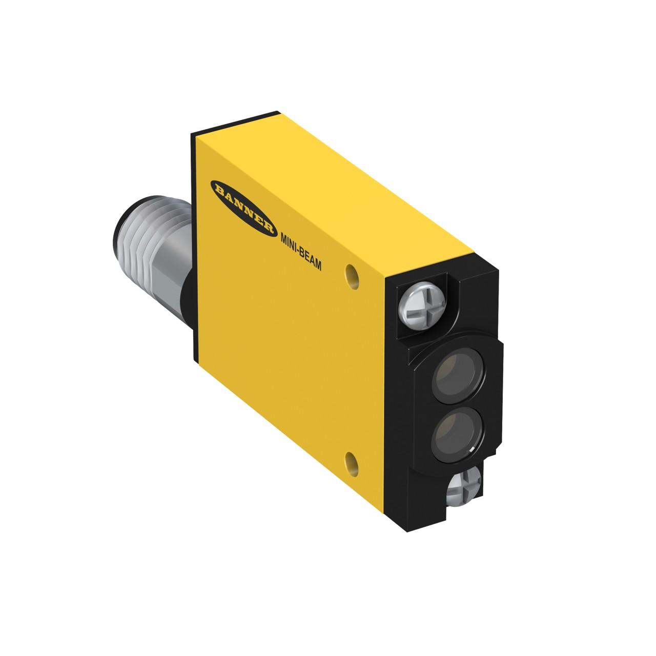 Banner SM2A312WQD Photo-electric sensor with divergent diffuse system - Banner Engineering (MINI-BEAM series - SM2A312) - Part #26893 - Sensing range 130mm - Infrared (IR) light (880nm) - 1 x digital output (Solid-state AC output; SPST contact type) (Light-ON or Dark-ON op