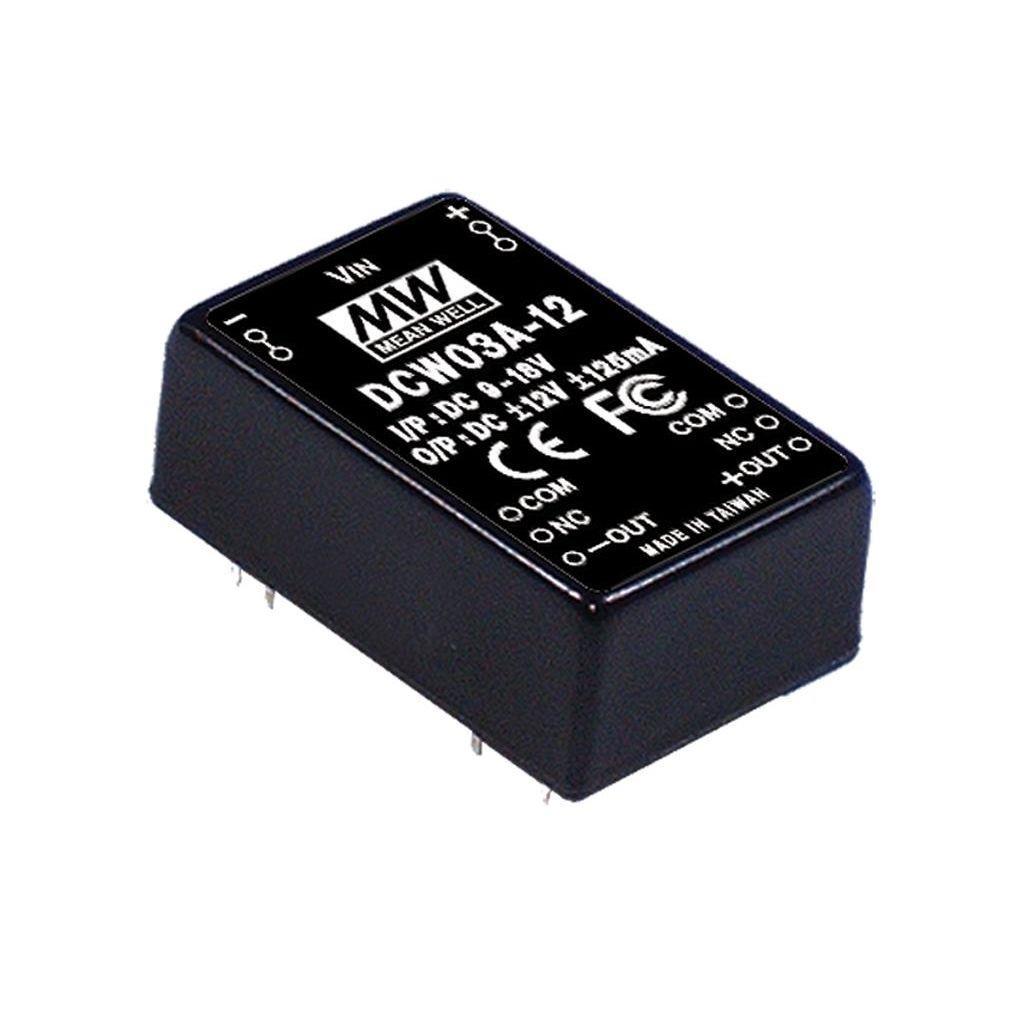 MEAN WELL DCW03A-05 DC-DC Converter PCB mount; Input 9-18Vdc; Output +/-5Vdc at 0.6A; DCW03A-05 is succeeded by DCWN03A-05.