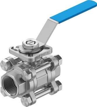 Festo 8096666 ball valve VZBE-3/4-T-63-T-2-F0304-M-V15V15 Design structure: 2-way ball valve, Type of actuation: mechanical, Sealing principle: soft, Assembly position: Any, Mounting type: Line installation