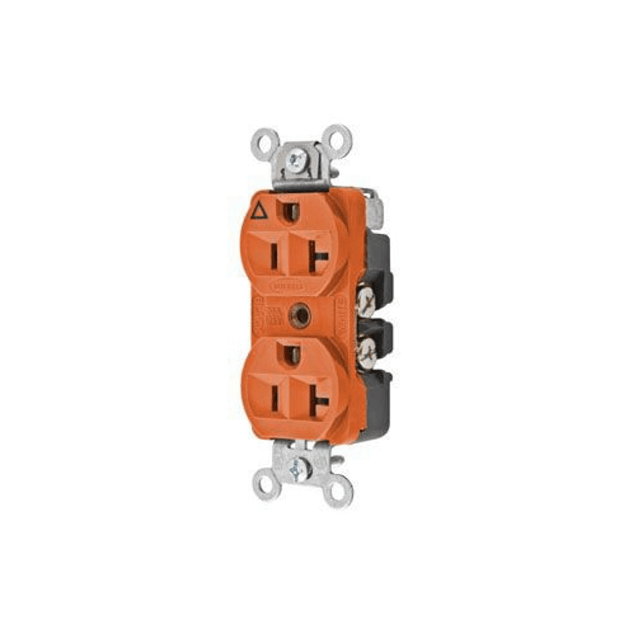 Hubbell CR5352IGW Straight Blade Devices, Receptacles, Duplex, Hubbell-Pro Heavy Duty, 2-Pole 3-Wire Grounding, 20A 125V, 5-20R, White, Single Pack, Isolated Ground.  ; Triangle marking on face indicates isolated ground ; Slender/compact design ; Finder Groove Face ; Isola