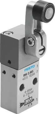 Festo 4031 swivel lever valve RW-3-M5 Valve function: 3/2 closed, monostable, Type of actuation: mechanical, Standard nominal flow rate: 80 l/min, Operating pressure: -0,95 - 8 bar, Design structure: Piston seat