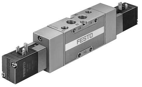 Festo 19137 solenoid valve JMVH-5-1/4-S-B With solenoid coils and manual override, without plug sockets. Valve function: 5/2 bistable, Type of actuation: electrical, Width: 32 mm, Standard nominal flow rate: 1600 l/min, Operating pressure: -0,9 - 10 bar