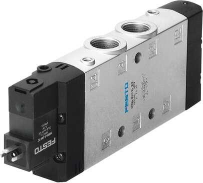 Festo 163166 solenoid valve CPE24-M1H-5L-3/8 High component density Valve function: 5/2 monostable, Type of actuation: electrical, Width: 24 mm, Standard nominal flow rate: 2900 l/min, Operating pressure: 2,5 - 10 bar