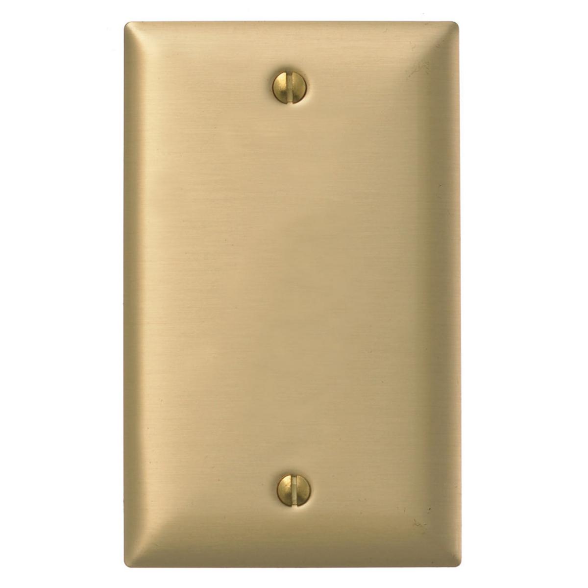 Hubbell SBP13 Wallplates and Boxes, Metallic Plates, 1- Gang, Blank, Standard Size, Brass Plated Steel  ; Non-magnetic and corrosion resistant ; Finish is lacquer coated to inhibit oxidation ; Protective plastic film helps to prevent scratches and damage ; Protective f