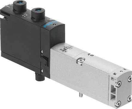 Festo 8031817 solenoid valve VSVA-B-P53BD-ZD-A2-1T1L Valve function: 5/3-way, connection 4 pressurised, 2 exhausted, Type of actuation: electrical, Width: 18 mm, Standard nominal flow rate: 370 l/min, Operating pressure: -0,9 - 10 bar