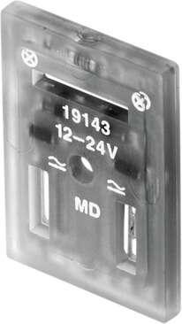 Festo 19143 illuminating seal MF-LD-12-24DC For MSFG, MSFW Solenoid coil. Switching position indicator: LED, Mounting type: On solenoid valve with M3 central screw, Product weight: 1,6 g, Electrical connection: Rectangular design, MSF, Operating voltage range DC: 12 