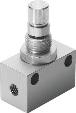 Festo 151216 flow control valve GRO-1/8-B Valve function: Throttle function, Pneumatic connection, port  1: G1/8, Pneumatic connection, port  2: G1/8, Adjusting element: Knurled screw, Mounting type: (* Front panel installation, * with through hole, * Optional)