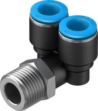 Festo 153786 push-in T-fitting QSYL-1/8-5/16-U 360° orientable, male thread with external hexagon. Size: Standard, Nominal size: 5,7 mm, Type of seal on screw-in stud: coating, Assembly position: Any, Container size: 1