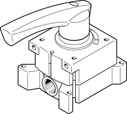 Festo 3192071 hand lever valve VHER-H-B43U-G12 Valve function: 4/3-way, pressurised, Type of actuation: manual, Width: 95 mm, Standard nominal flow rate: 3200 l/min, Operating pressure: 0 - 10 bar