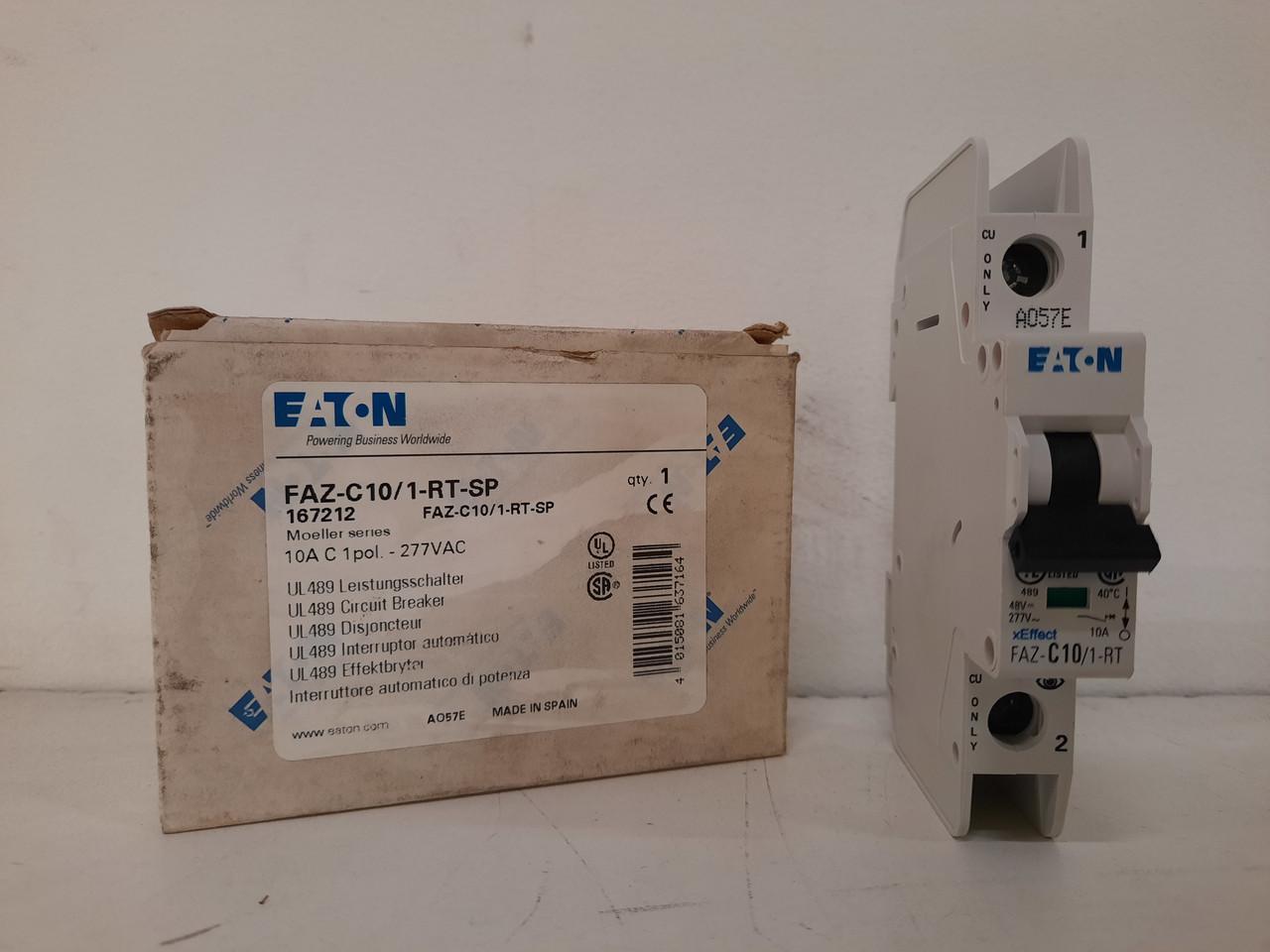 Eaton FAZ-C10/1-RT-SP 277/480 VAC 50/60 Hz, 10 A, 1-Pole, 10/14 kA, 5 to 10 x Rated Current, Ring Tongue Terminal, DIN Rail Mount, Single Packaging, C-Curve, Current Limiting, Thermal Magnetic