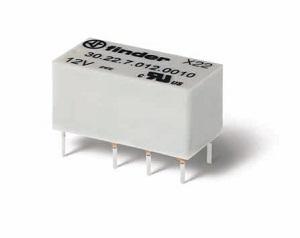 Finder 30.22.7.005.0010 Subminiature electromechanical PCB mount DIL relay - Finder (30 series) - Control coil voltage 5Vdc - 2 poles (2P) - 2C/O / DPDT (Double Pole Double Throw) contact - Rated current 1A (125Vac; AC-1) / 2A (30Vdc; DC-1) - Rated switching power 25VA (230Vac; 