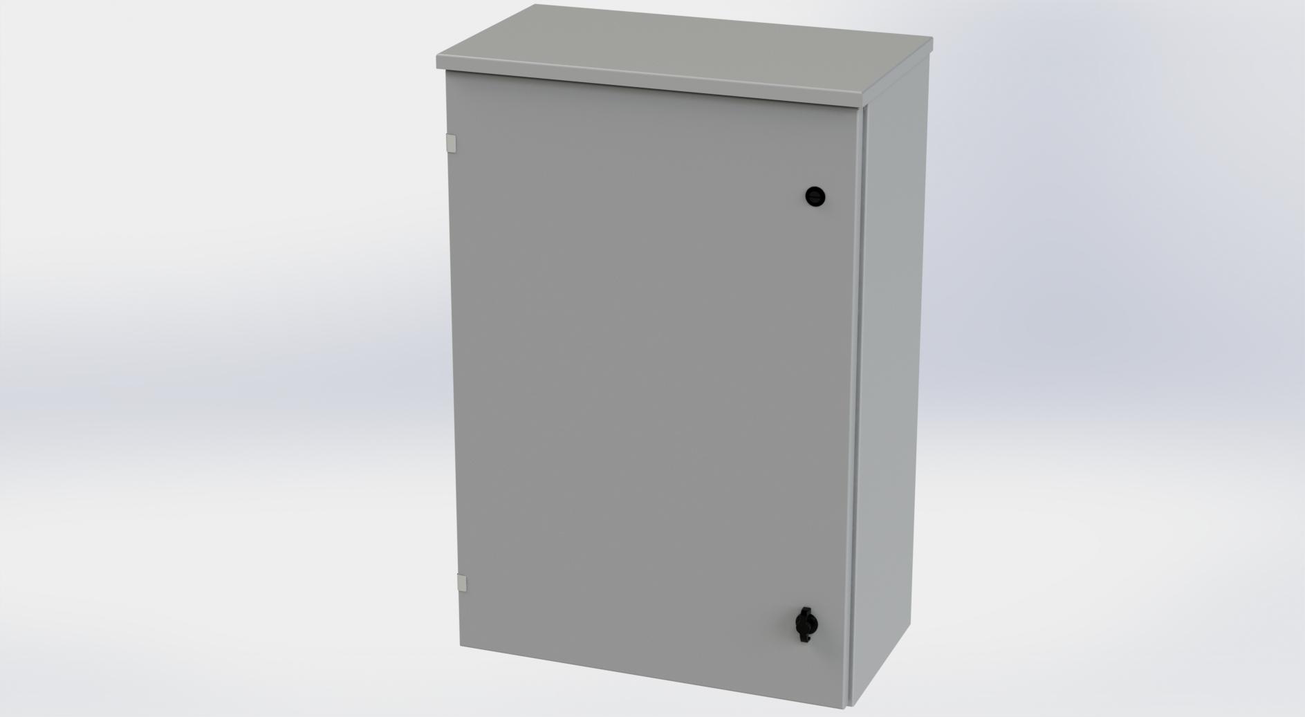 Saginaw Control SCE-36R2412LP Type-3R Hinged Cover Enclosure, Height:36.00", Width:24.00", Depth:12.00", ANSI-61 gray powder coating inside and out. Optional sub-panels are powder coated white.