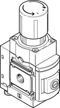 Festo 534987 precision pressure regulator MS6N-LRPB-1/2-D4-VS-Z indirectly controlled regulators, working pressure up to 2.5 bar, pressure outlet to front. Size: 6, Series: MS, Actuator lock: Rotary knob with lock, Assembly position: Any, Design structure: Piloted pre