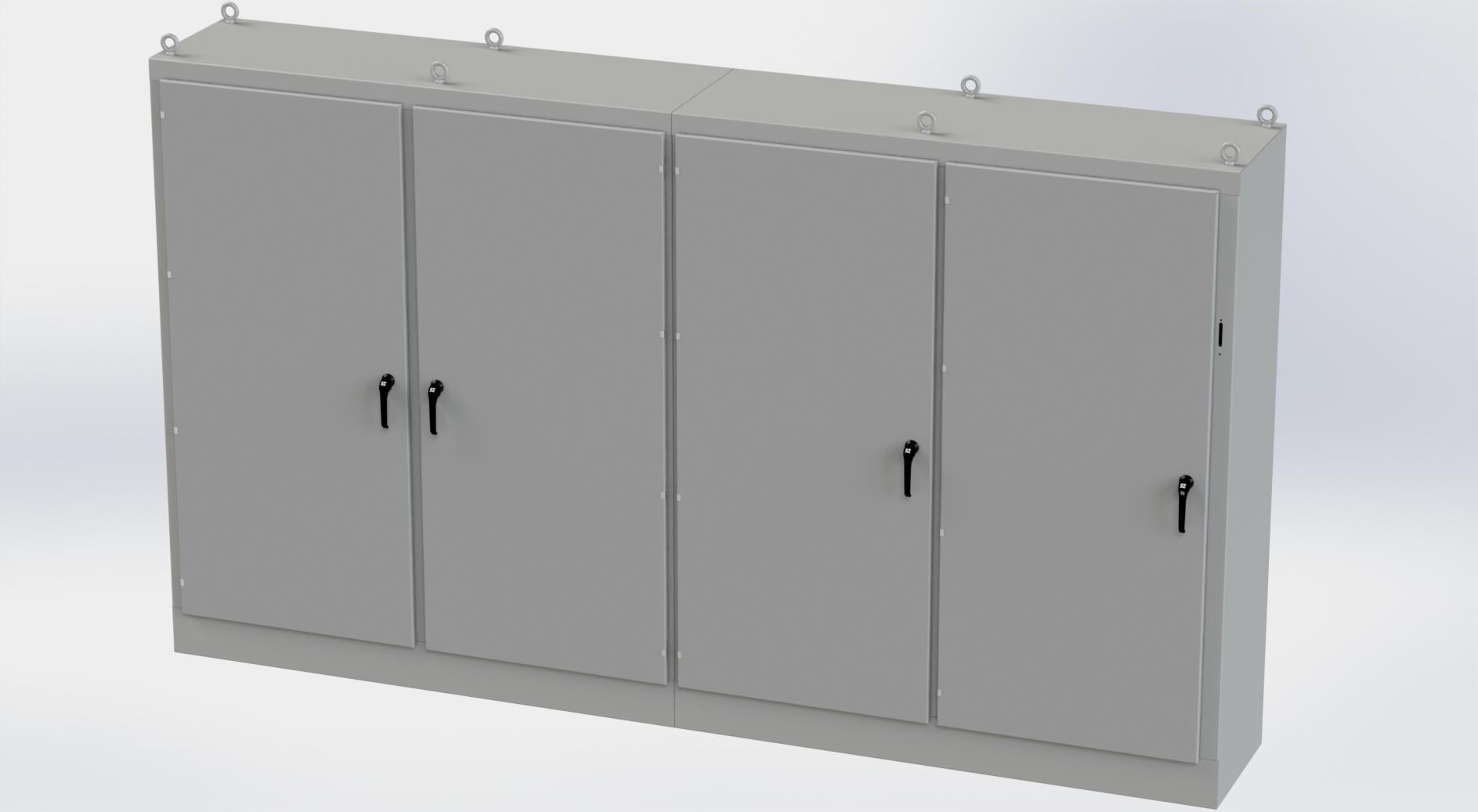 Saginaw Control SCE-90XM4EW24G 4DR XM Enclosure, Height:90.00", Width:157.50", Depth:24.00", ANSI-61 gray powder coating inside and out. Subpanels are powder coated white.
