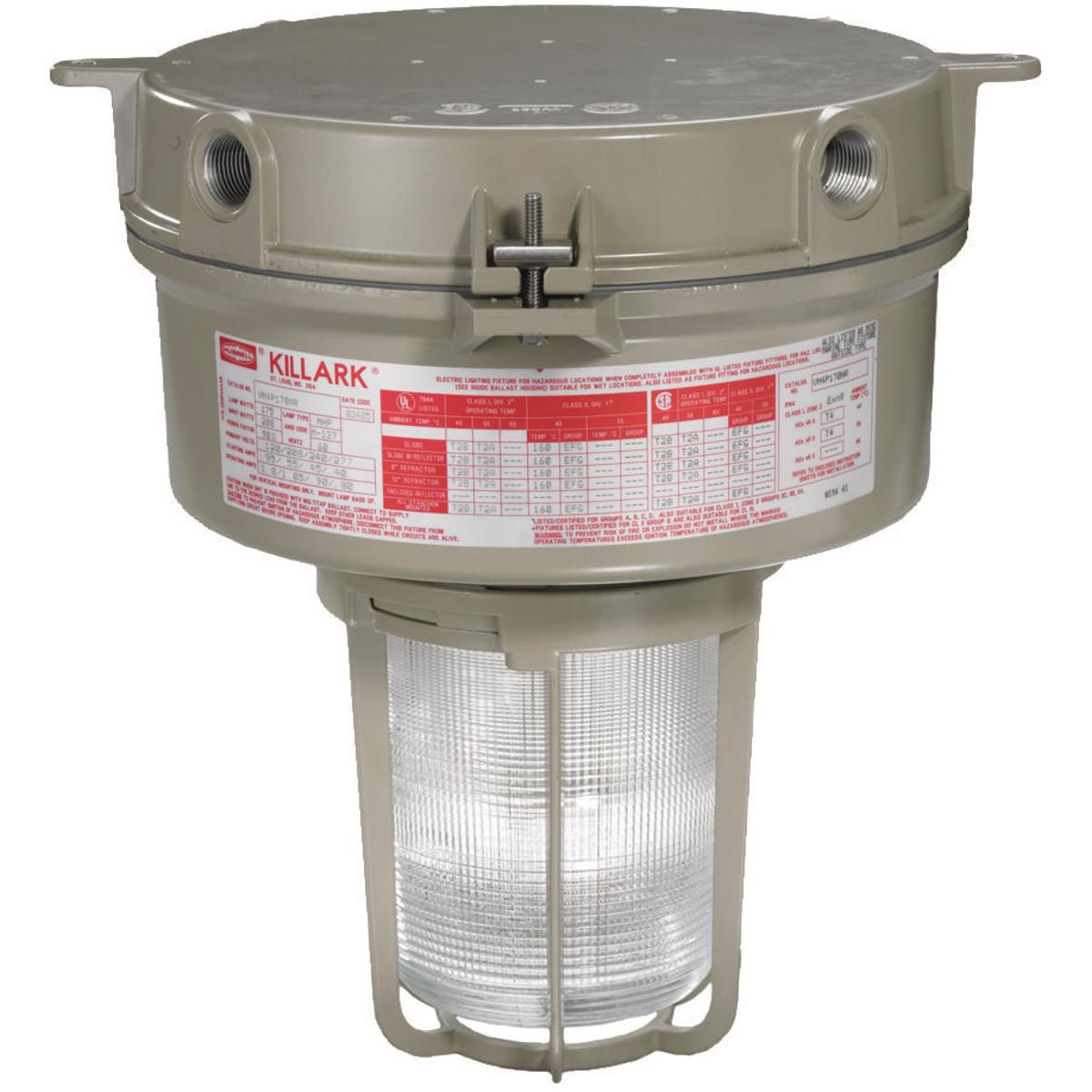 Hubbell VE3Q0084E30X2GLG VE3 84W Emergency, 120-277V, 3/4" Ceiling Mount, with Globe and Guard  ; Quad-Pin triple-tube long-life compact fluorescent lamps included ; World Voltage 120-277VAC 50-60 Hz ; LED charging indicator light visible through lens ; Prewired terminal block fo