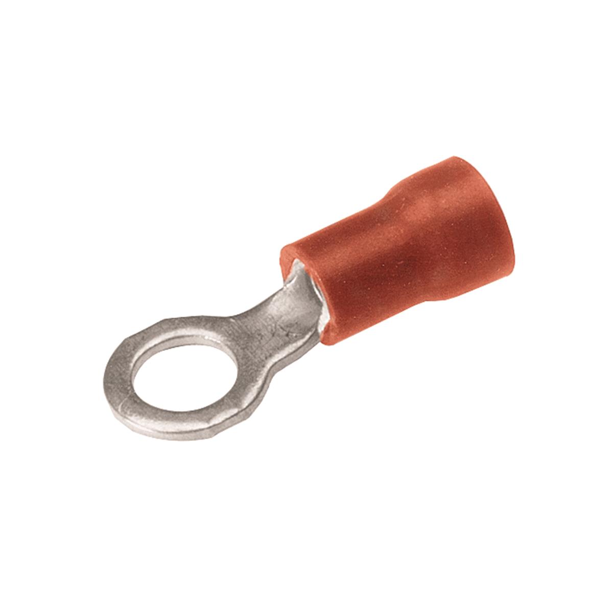 Hubbell BA16E10 Vinyl Ring Terminal For 22 - 16 AWG.  ; Expanded insulation support accepts standard and large wire diameters providing lower inventory requirements and greater flexibility ; Funnel entry for easy wire insertion ; Manufactured of pure electrolytic copper 