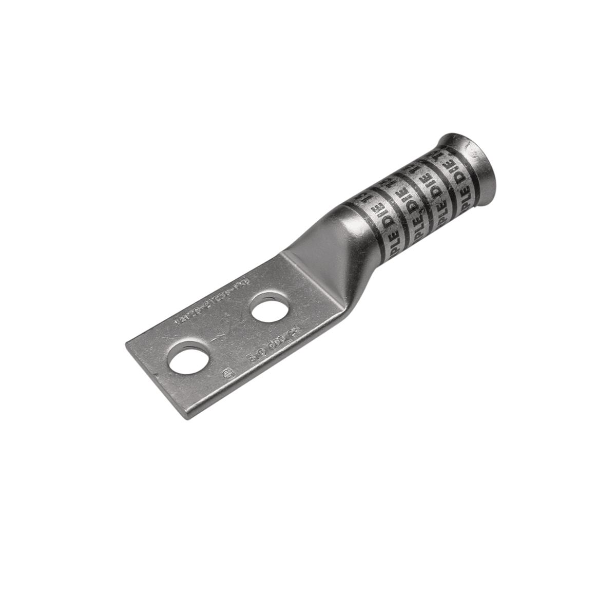 Hubbell YA382FXBG3 500 kcmil H,I,K / 550 kcmil G,H,I,535 DLO CU, Two Hole, 1/2 Stud Size, 1-3/16 Hole Spacing, Long Barrel, Bell End, Tin Plated, UL/CSA, 90°C, Up to 35kV, Pink Color Code, L99 Die Index. 