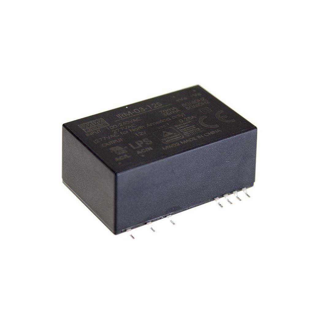 MEAN WELL IRM-03-5S AC-DC Single Output Encapsulated power supply, SMD; Input range 85-305VAC; Output 5VDC at 0.6A; Compact size