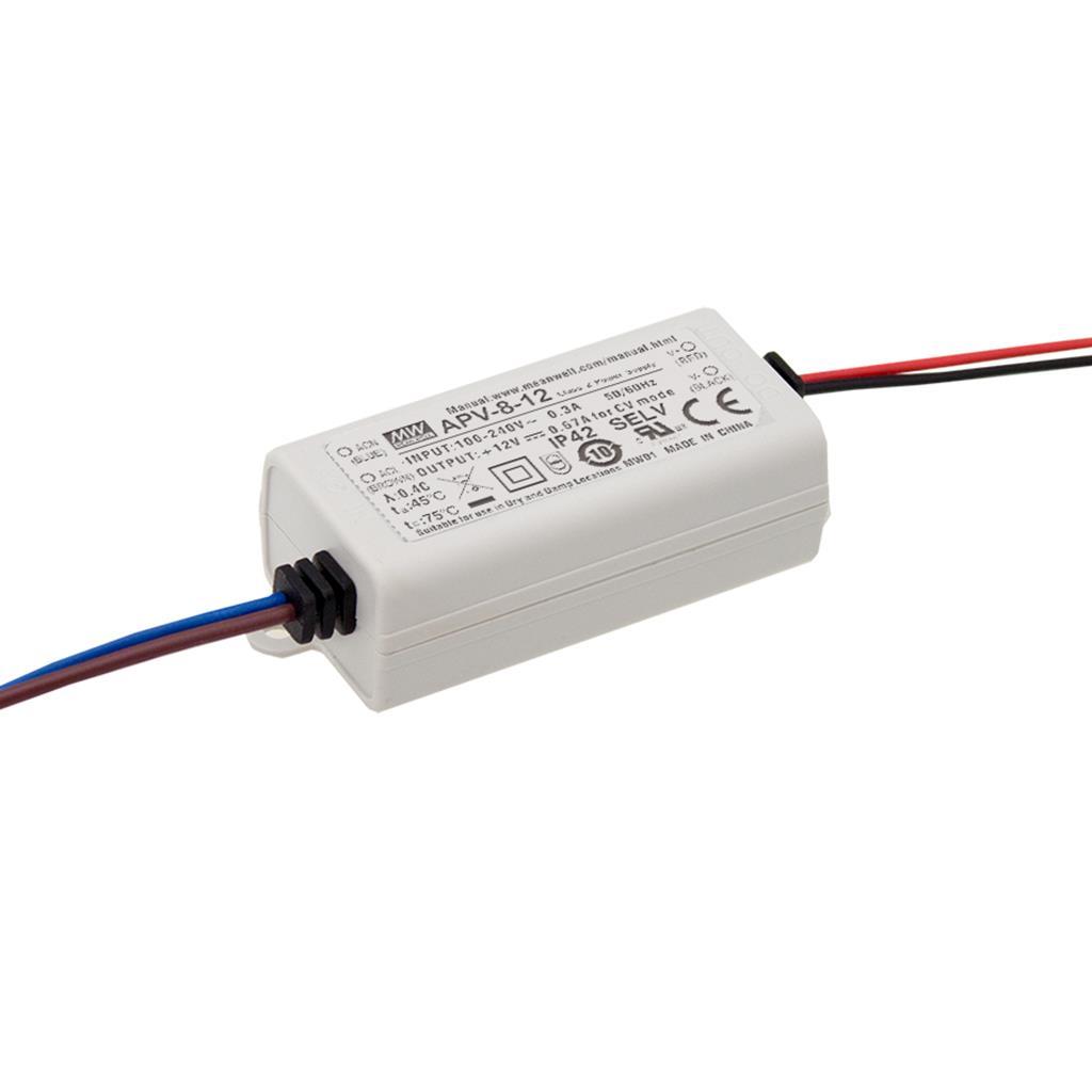 MEAN WELL APV-8-24 AC-DC Single output LED Driver Constant Voltage (C.V.); Input 90-264Vac; Output 24Vdc at 0.34A