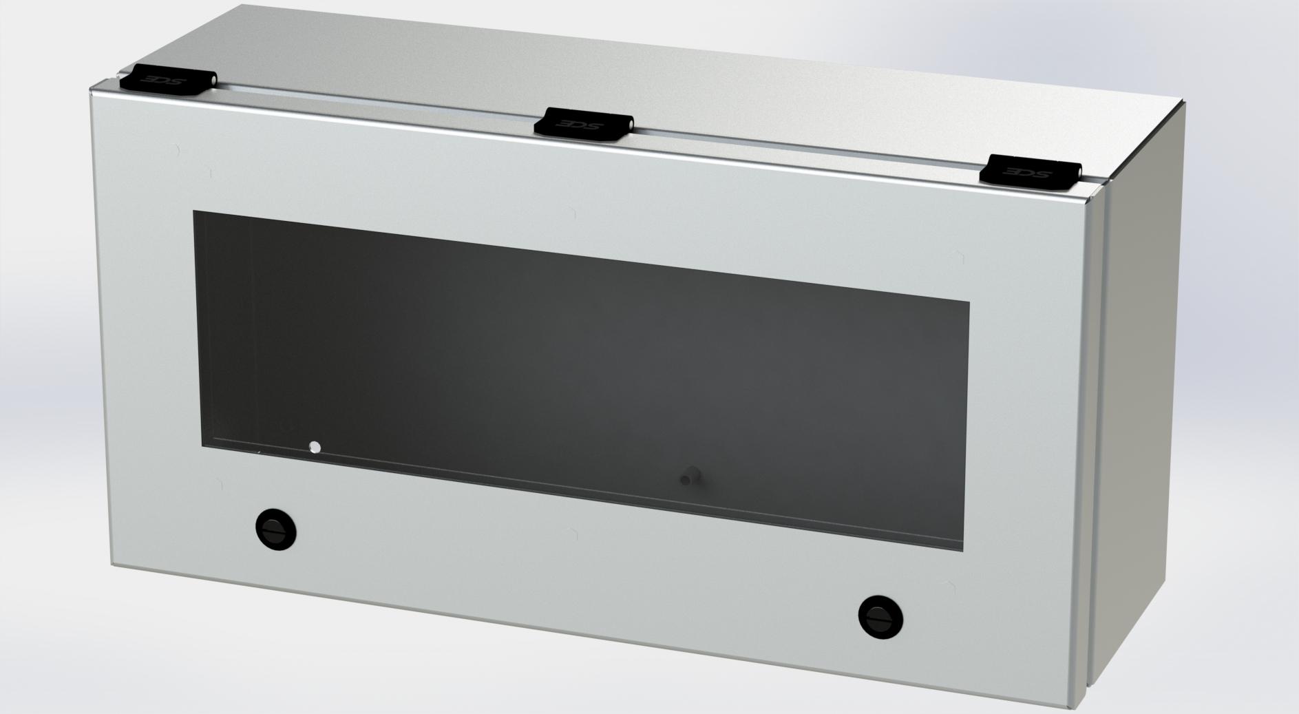 Saginaw Control SCE-L9186ELJWSS S.S. ELJ Trough Window Enclosure, Height:9.00", Width:18.00", Depth:6.00", #4 brushed finish on all exterior surfaces. Optional sub-panels are powder coated white.