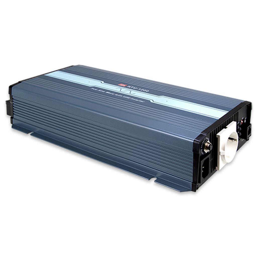MEAN WELL NTU-1200-212EU DC-AC True Sine Wave Inverter 1200W with UPS; Input 12Vdc; Output 200/220/230/240VAC selectable by DIP switches; remote ON/OFF; Fanless design; AC output socket for Europe