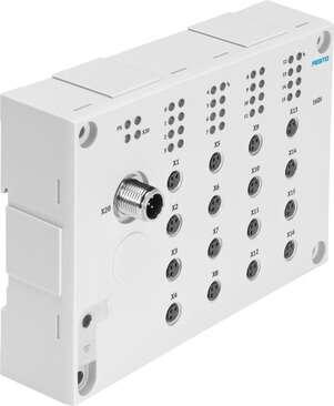 Festo 1387363 input module CTSL-D-16E-M8-3 Dimensions W x L x H: 143 mm x 103 mm x 32 mm, Polarity protected: for operating voltage, Protection (short circuit): Internal electronic fuse protection for each group, Baud rate: 38,4 kbit/s, 230,4 kbit/s, Operating voltage 