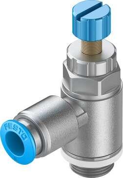Festo 534338 one-way flow control valve GRLA-1/4-QS-6-RS-D With knurled screw and lock nut Valve function: One-way flow control function, Pneumatic connection, port  1: QS-6, Pneumatic connection, port  2: G1/4, Adjusting element: Knurled screw, Mounting type: (* Thre