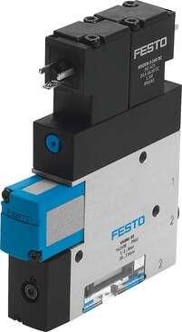 Festo 162511 vacuum generator VADMI-300 With integrated solenoid valve for vacuum On/Off and ejector pulse Nominal size, Laval nozzle: 3 mm, Grid dimension: 22 mm, Design, silencer: closed, Assembly position: Any, Ejector characteristic: High vacuum