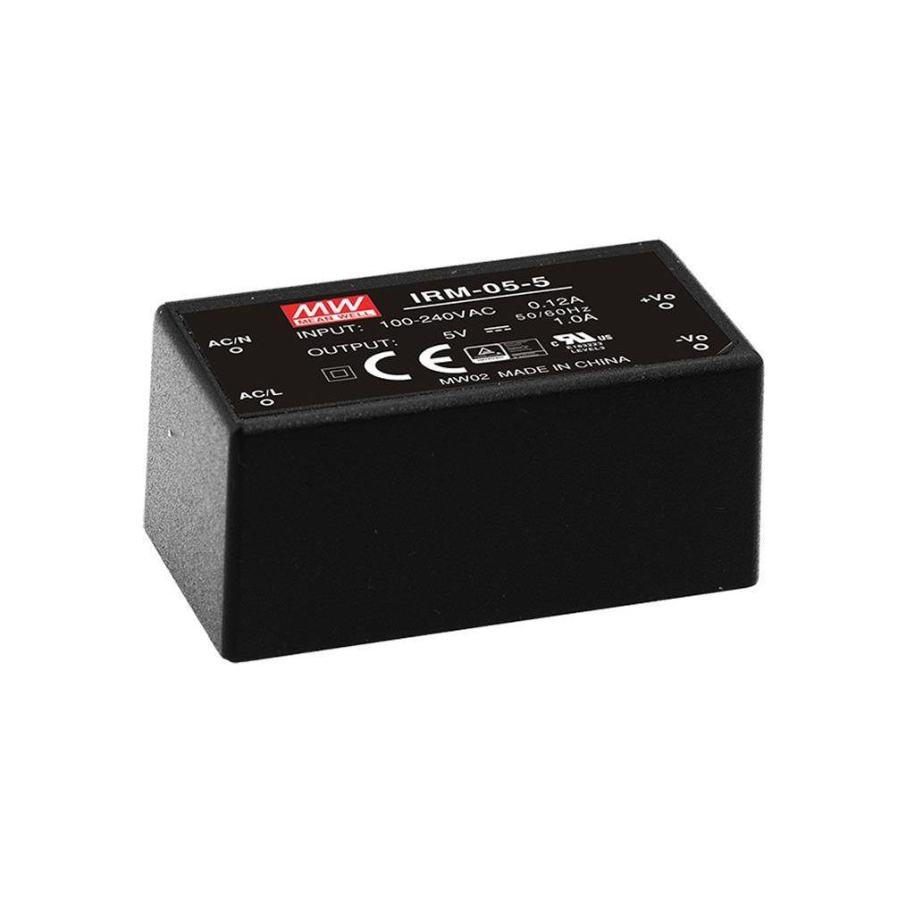 MEAN WELL IRM-05-5 AC-DC Single output Encapsulated power supply; Input 85-264Vac; Input 85-264Vac; Output 5Vdc at 1.0A; PCB mount; miniature size