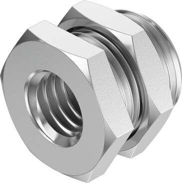 Festo 8069241 bulkhead fitting NPFC-H-G14-F Material threaded fitting: Nickel-plated brass, Container size: 10, Operating pressure: -0,95 - 50 bar, Operating medium: Compressed air in accordance with ISO8573-1:2010 [-:-:-], Corrosion resistance classification CRC: 1 - 