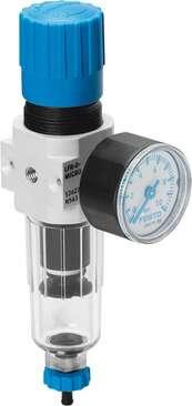 Festo 526289 filter regulator LFR-QS4-D-7-5M-MICRO Connection plate with push-in connector and pressure gauge, manual condensate drain Size: Micro, Series: D, Actuator lock: Rotary knob with lock, Assembly position: Vertical +/- 5°, Grade of filtration: 5 µm