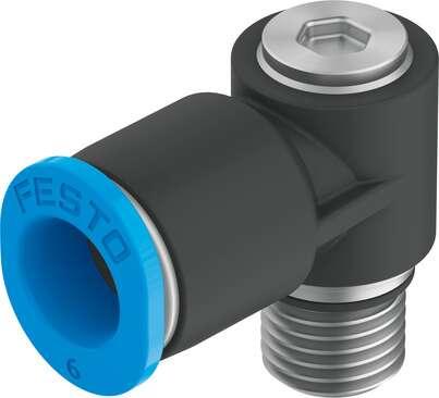 Festo 130833 push-in L-fitting QSMLV-M7-6-I 360° orientable, external thread with internal hexagon. Size: Mini, Nominal size: 1,8 mm, Type of seal on screw-in stud: Sealing ring, Assembly position: Any, Container size: 10