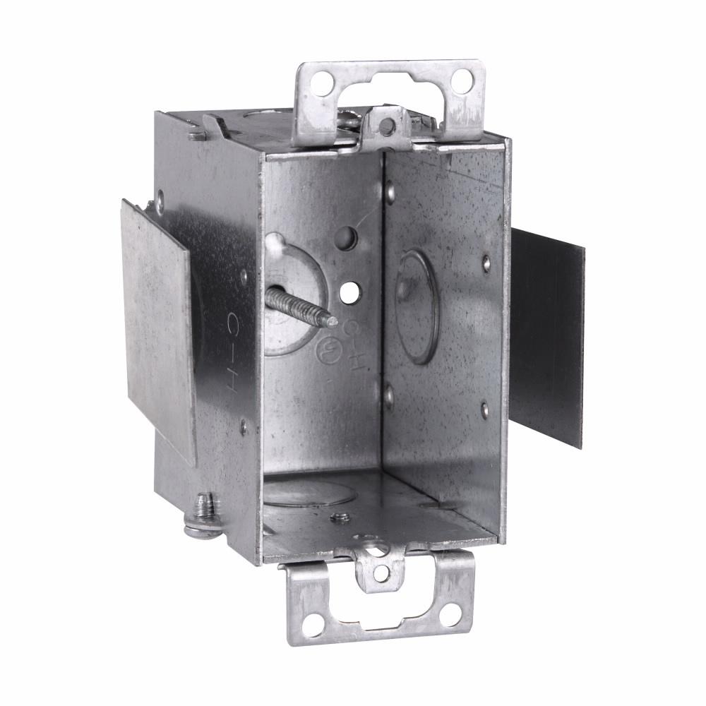 Eaton Corp TP216 Eaton Crouse-Hinds series Switch Box, Snap-in, Conduit (no clamps), 2-1/2", (1) 1/2", Steel, (1) 1/2", Ears, Gangable, 12.5 cubic inch capacity