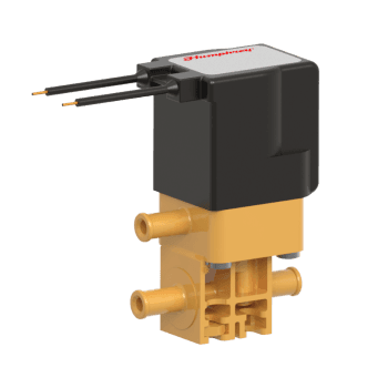 Humphrey 37021730 Solenoid Valves, Small 2-Way & 3-Way Solenoid Operated, Number of Ports: 3 ports, Number of Positions: 2 positions, Valve Function: Diverter, Piping Type: Inline, Direct Piping, Size (in)  HxWxD: 2.99 x 1.21 x 1.76, Media: Aggressive Liquids & Gases