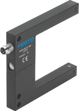 Festo 553556 fork light barrier SOOF-M-FL-SM-C50-N Stable metal housing. Authorisation: (* RCM Mark, * c UL us - Listed (OL)), CE mark (see declaration of conformity): to EU directive for EMC, Materials note: (* Free of copper and PTFE, * Contains PWIS substances, * C