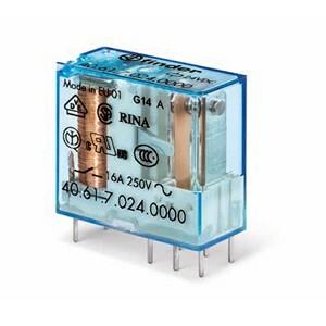 Finder 40.61.7.024.4000 Miniature electromechanical PCB power relay - Flux proof (RTII) - Finder (40 series) - Control coil voltage 24Vdc - 1 pole (1P) - 1C/O / SPDT (Single Pole Double Throw) contact - Rated current 16A (250Vac; AC-1) / 16A (30Vdc; DC-1) - Rated switching power