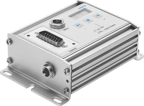 Festo 548129 end-position controller SPC11-MTS-AIF-2 For DGCI linear drives. Data backup: Flash memory, Control signals: (* Input, remote/teach-in/left/right, * Input, position 1/2/3/4, * Output, error-ready, * Output, position 1/2/3/4), Display: (* 3-place, * Colour: