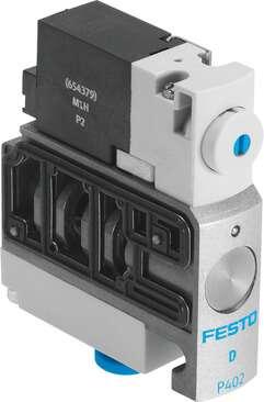Festo 527557 solenoid valve CPVSC1-M1H-K-P-Q3C For valve terminal CPV-SC, QS push-in connector. Valve function: 3/2 closed, monostable, Type of actuation: electrical, Valve size: 10 mm, Standard nominal flow rate: 170 l/min, Operating pressure: -0,9 - 7 bar