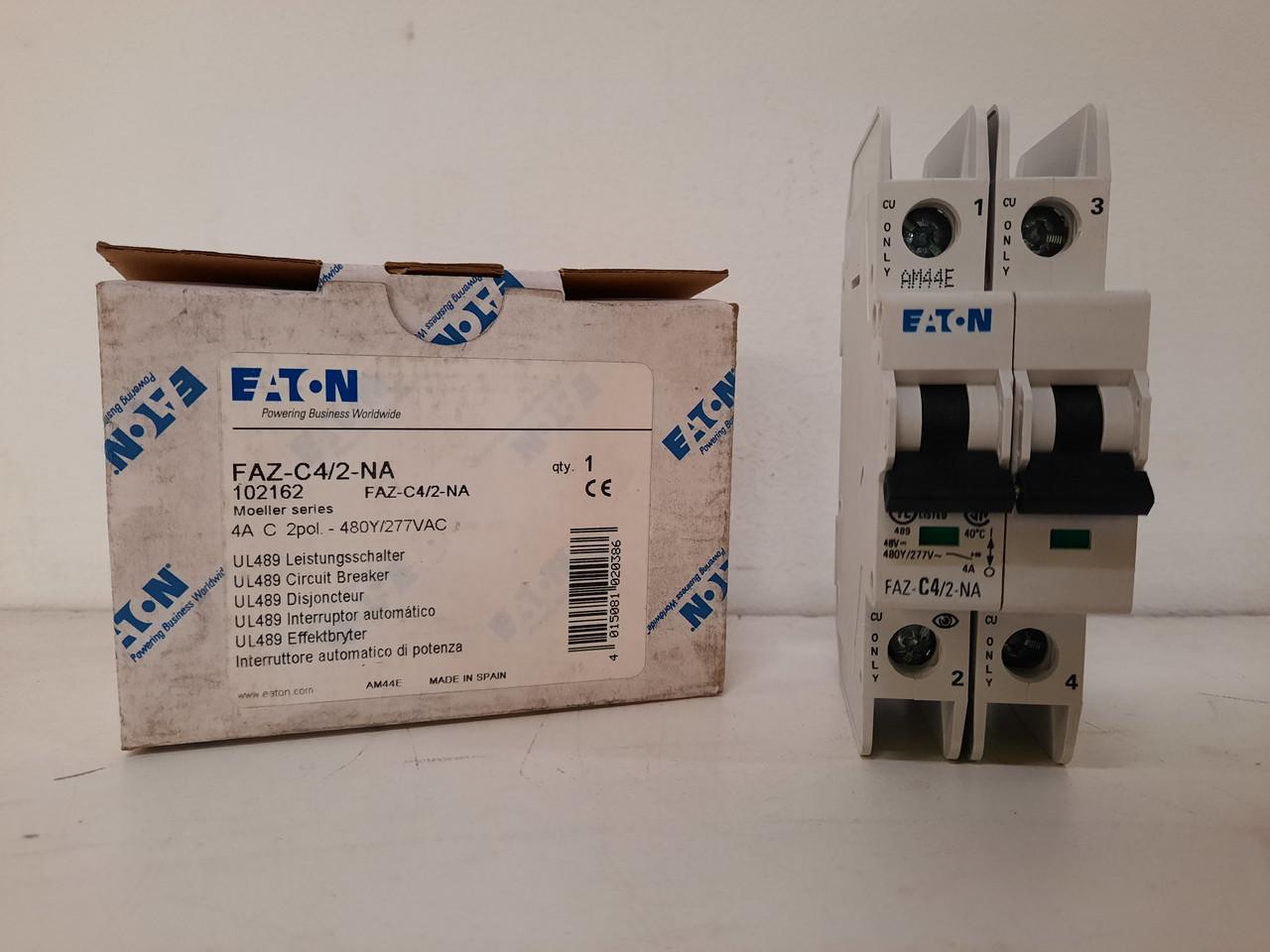 Eaton FAZ-C4/2-NA 277/480 VAC, 96 VDC, 4 A, 10 kA, 5 to 10 x Rated Current, 2-Pole, Screw Terminal, DIN Rail Mount, Current Limiting, Thermal Magnetic