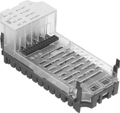 Festo 543815 input module CPX-16DE for modular electrical terminal CPX. Dimensions W x L x H: (* (incl. interlinking block and connection technology), * 50 mm x 107 mm x 50 mm), No. of inputs: 16, Diagnosis: Short circuit/overload per channel, Parameters configuring: 