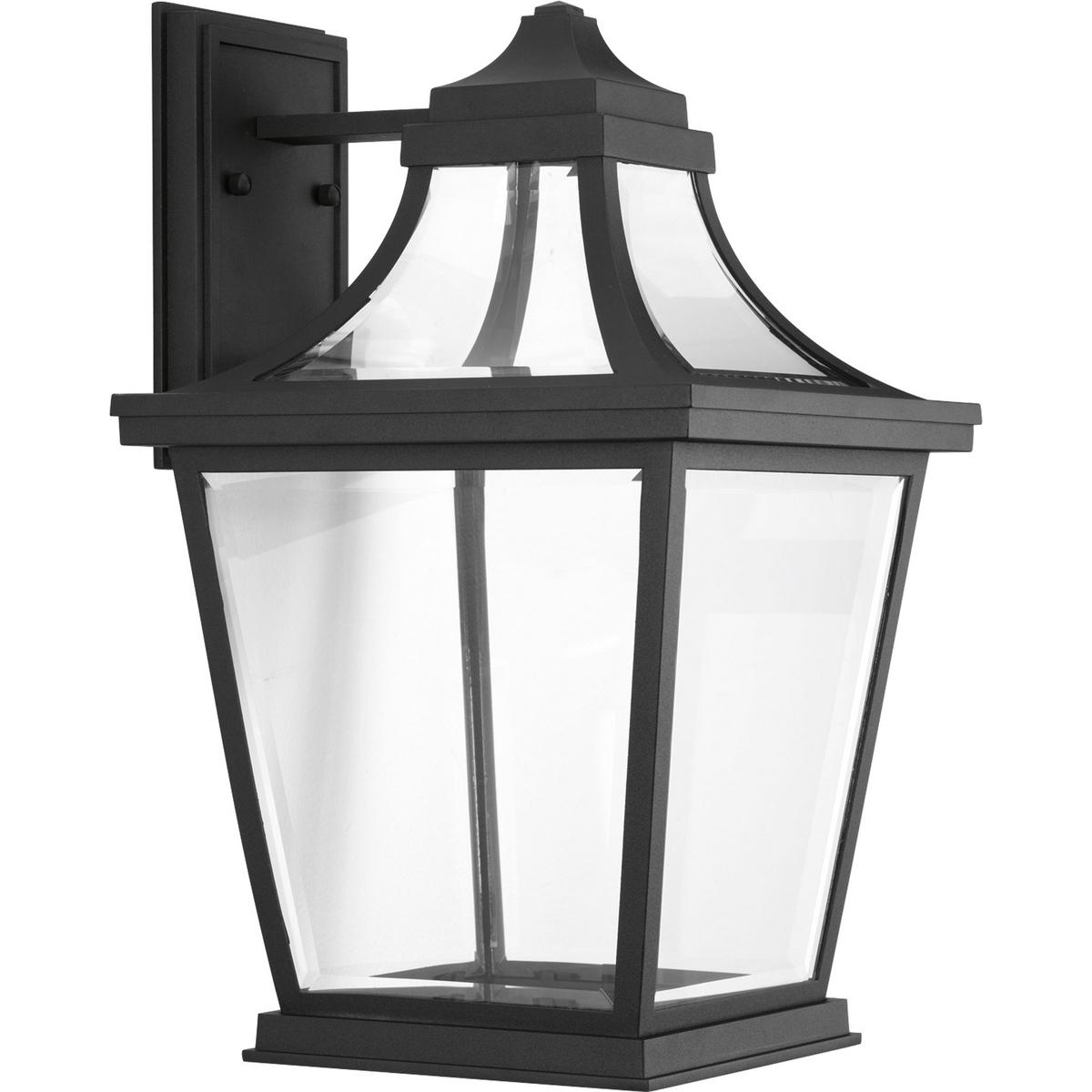 Hubbell P6058-3130K9 Endorse celebrates the traditional form of a gas-powered coach light with illumination from an LED source. A die-cast aluminum, powdered coated frame created and intriguing visual effect with the clear beveled glass. An optional fluted glass column is off