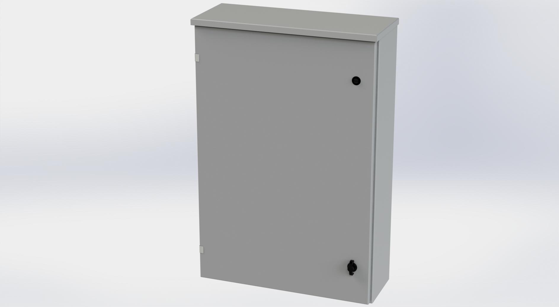 Saginaw Control SCE-36R2408LP Type-3R Hinged Cover Enclosure, Height:36.00", Width:24.00", Depth:8.00", ANSI-61 gray powder coating inside and out. Optional sub-panels are powder coated white.