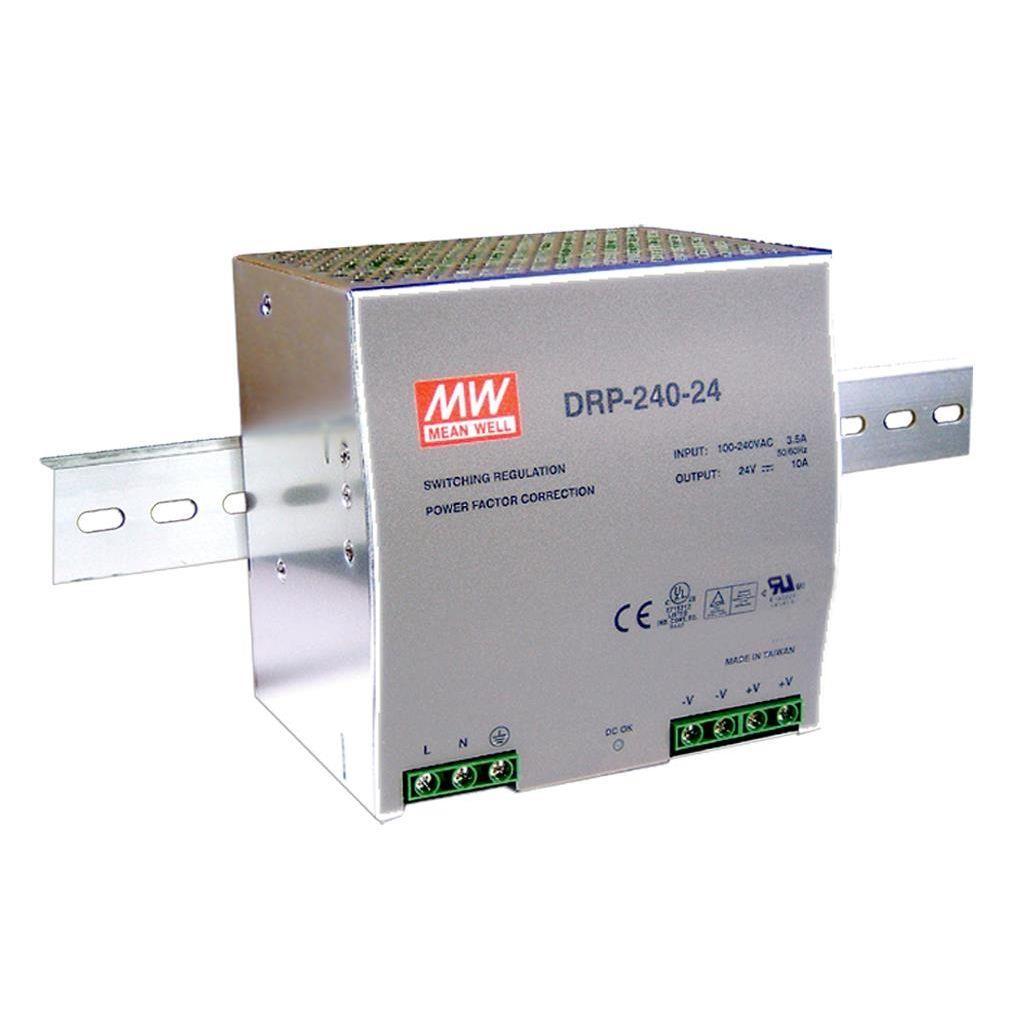 MEAN WELL DRP-240-48 AC-DC Industrial DIN rail power supply; Output 48Vdc at 5A; metal case; DRP-240-48 is succeeded by NDR-240-48.
