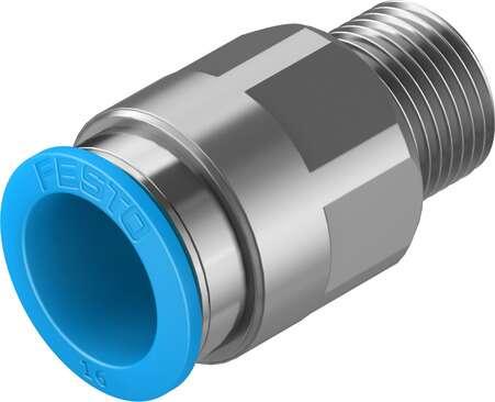 Festo 164957 push-in fitting QS-3/8-16 male thread with external hexagon. Size: Standard, Nominal size: 11 mm, Type of seal on screw-in stud: coating, Assembly position: Any, Container size: 1