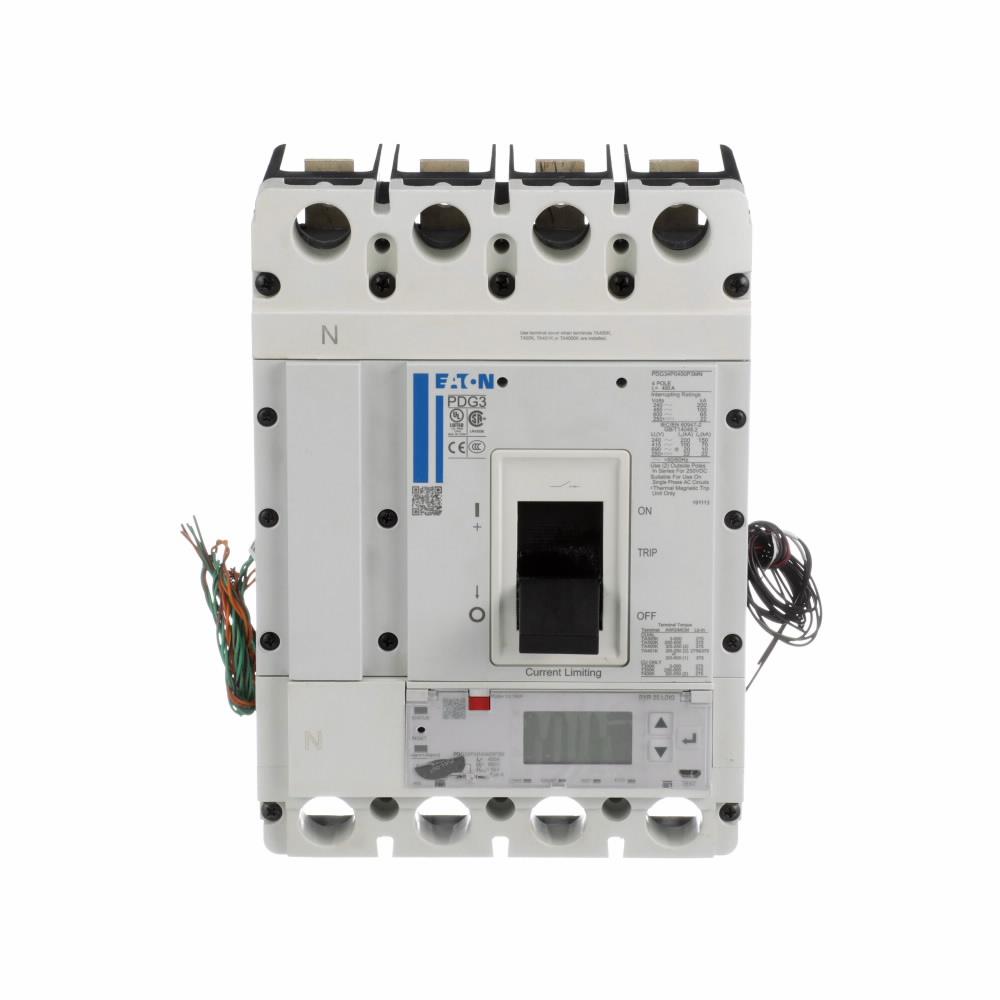 Eaton Corp PDF34M0125D2YN Power Defense Globally Rated 100% UL, Frame 3, Four Pole, 125A, 65kA/480V, PXR20D LSI w/ Modbus RTU, CAM Link, ZSI and Relays, No Terminals