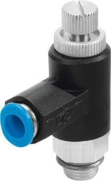 Festo 162967 one-way flow control valve GRLA-1/4-QS-6-RS-B With knurled screw and lock nut Valve function: One-way flow control function for exhaust air, Pneumatic connection, port  1: QS-6, Pneumatic connection, port  2: G1/4, Type of actuation: manual, Adjusting ele