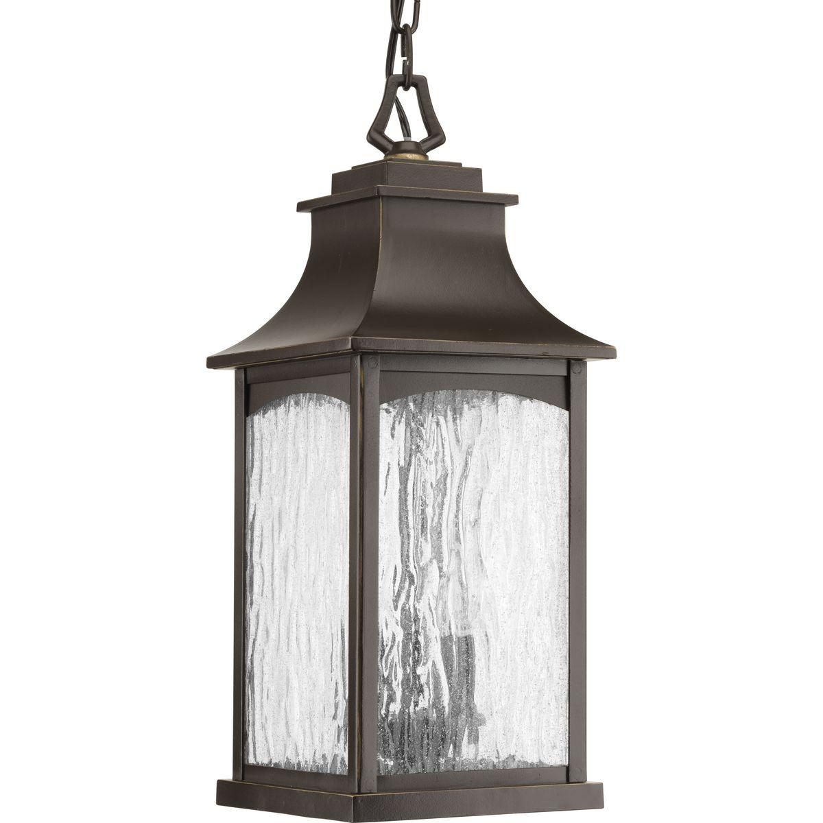 Hubbell P6532-108 Two-light hanging lantern in the Maison Collection offers traditional French country styling for a variety of home settings. Classic and formal clear water seeded glass complements the powder coat finish. Oil Rubbed Bronze finish.  ; Traditional French co