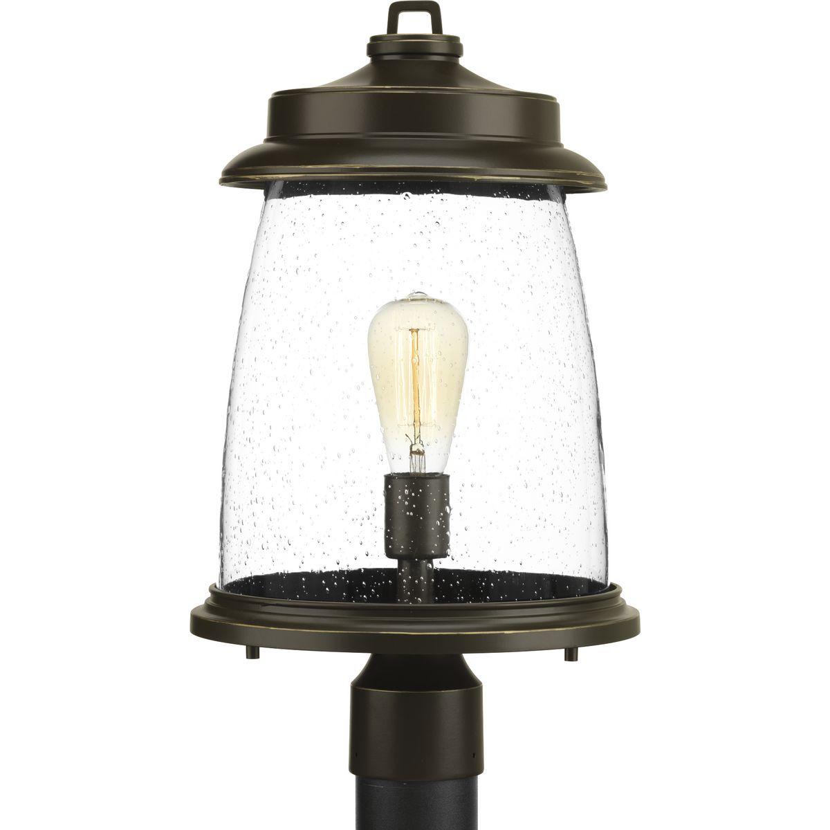Hubbell P540030-020 Conover is an outdoor lantern collection featuring nautical influences. A protective die cast ring surrounds beautiful clear seeded glass. Vintage metallic finishes are available for this collection that is sure to enhance curb appeal for a variety of ext