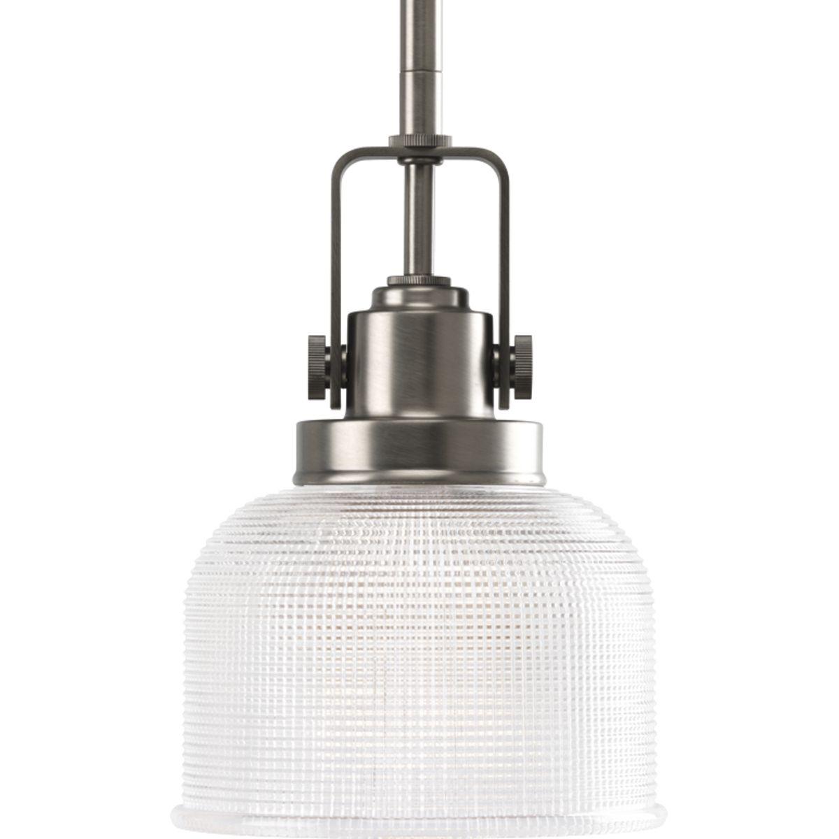 Hubbell P5173-81 The Archie Collection brings a vintage, industrial flair to interior settings. The collection’s distinctive double prismatic glass adds visual interest as its crisscross pattern comes to life when illuminated. The distinctive finely crafted strap and knob